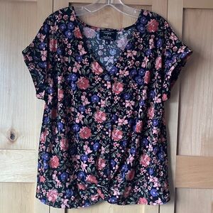Flower & Feather Floral Blouse - Black, Pink, Purple